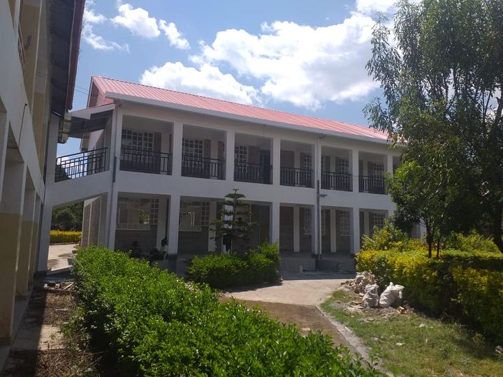 Classroom block set in landscaped grounds